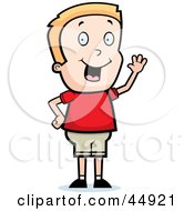 Poster, Art Print Of Friendly Waving Blond Caucasian Boy Character