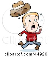 Poster, Art Print Of Sweaty Blond Caucasian Cowboy Boy Character Running