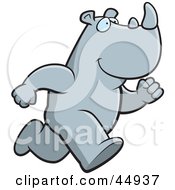 Royalty Free RF Clipart Illustration Of A Running Gray Rhino Character by Cory Thoman