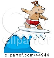 Royalty Free RF Clipart Illustration Of A Surfing Brown Doggy Character Riding A Blue Wave by Cory Thoman #COLLC44944-0121