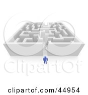 Royalty Free RF Clipart Illustration Of A Blue Guy Standing Before A Tall Maze