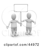 Royalty Free RF Clipart Illustration Of Two 3d Blanco Man Characters Holding Up A Blank Sign by Jiri Moucka
