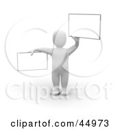 Royalty Free RF Clipart Illustration Of A 3d Blanco Man Character Holding Two Blank Signs by Jiri Moucka