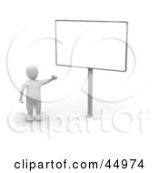Royalty Free RF Clipart Illustration Of A 3d Blanco Man Character Presenting A Blank Billboard Sign