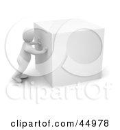 Royalty Free RF Clipart Illustration Of A 3d Blanco Man Character Pushing A Large White Parcel Box Or Cube