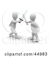 Royalty Free RF Clipart Illustration Of Two 3d Blanco Man Characters Fencing With Swords by Jiri Moucka