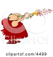 Poster, Art Print Of Man Wearing Valentine Cupid Costume And Blowing Love Hearts From A Trumpet