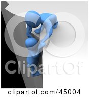 Royalty Free RF Clipart Illustration Of A 3d Azul Man Character Helping Another Being Up From The Ledge Of A Cliff