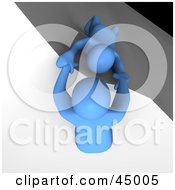 Royalty Free RF Clipart Illustration Of A 3d Azul Man Character Pulling Another Being Up From The Ledge Of A Cliff