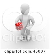 Royalty Free RF Clipart Illustration Of A Gambling 3d Blanco Man Character Rolling A Red Dice by Jiri Moucka