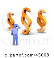 Royalty Free RF Clipart Illustration Of A Confused Blue Guy Standing Before Three Paragraph Symbols