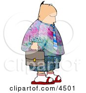 Businessman Wearing Colorful Hippie Clothing To His Work On Casual Friday Clipart