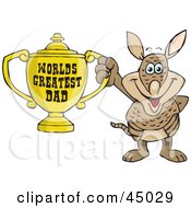Armadillo Character Holding A Golden Worlds Greatest Dad Trophy