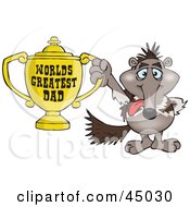 Anteater Character Holding A Golden Worlds Greatest Dad Trophy