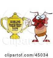 Red Ant Character Holding A Golden Worlds Greatest Dad Trophy