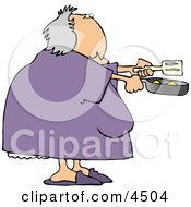 Obese Woman Cooking Breakfast Eggs In A Skillet