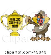 Baboon Character Holding A Golden Worlds Greatest Dad Trophy