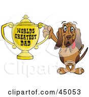 Bloodhound Dog Character Holding A Golden Worlds Greatest Dad Trophy