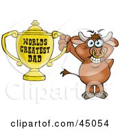 Poster, Art Print Of Bull Character Holding A Golden Worlds Greatest Dad Trophy