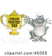 Catfish Character Holding A Golden Worlds Greatest Dad Trophy