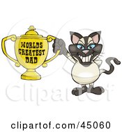 Siamese Cat Character Holding A Golden Worlds Greatest Dad Trophy
