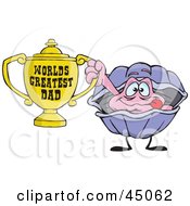 Royalty Free RF Clipart Illustration Of A Clam Character Holding A Golden Worlds Greatest Dad Trophy by Dennis Holmes Designs