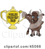 Bison Character Holding A Golden Worlds Greatest Dad Trophy