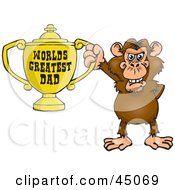 Chimp Character Holding A Golden Worlds Greatest Dad Trophy