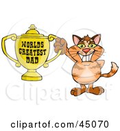 Royalty Free RF Clipart Illustration Of A Ginger Cat Character Holding A Golden Worlds Greatest Dad Trophy