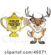 Royalty Free RF Clipart Illustration Of A Buck Character Holding A Golden Worlds Greatest Dad Trophy by Dennis Holmes Designs