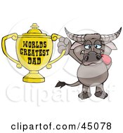 Poster, Art Print Of Buffalo Character Holding A Golden Worlds Greatest Dad Trophy