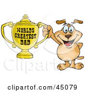 Poster, Art Print Of Dog Character Holding A Golden Worlds Greatest Dad Trophy