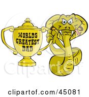 Cobra Snake Character Holding A Golden Worlds Greatest Dad Trophy