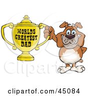 Poster, Art Print Of Bulldog Character Holding A Golden Worlds Greatest Dad Trophy