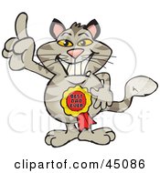 Royalty Free RF Clipart Illustration Of A Brown Cat Character Wearing A Best Dad Ever Ribbon