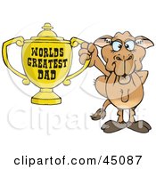 Camel Character Holding A Golden Worlds Greatest Dad Trophy