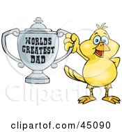 Canary Bird Character Holding A Golden Worlds Greatest Dad Trophy