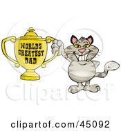 Poster, Art Print Of Brown Cat Character Holding A Golden Worlds Greatest Dad Trophy