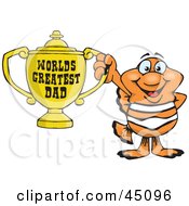 Clownfish Character Holding A Golden Worlds Greatest Dad Trophy
