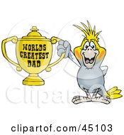 Cockatiel Bird Character Holding A Golden Worlds Greatest Dad Trophy