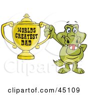 Poster, Art Print Of Crocodile Character Holding A Golden Worlds Greatest Dad Trophy