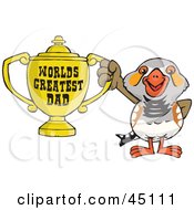 Zebra Finch Bird Character Holding A Golden Worlds Greatest Dad Trophy