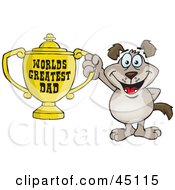 Poster, Art Print Of Mutt Dog Character Holding A Golden Worlds Greatest Dad Trophy