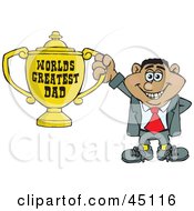 Poster, Art Print Of Hispanic Man Character Holding A Golden Worlds Greatest Dad Trophy