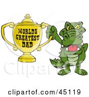 Poster, Art Print Of Gator Character Holding A Golden Worlds Greatest Dad Trophy