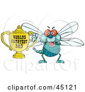 Poster, Art Print Of Dragonfly Character Holding A Golden Worlds Greatest Dad Trophy