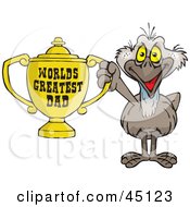 Emu Bird Character Holding A Golden Worlds Greatest Dad Trophy