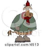 Cold Cow Wearing Winter Clothing And Hat Clipart