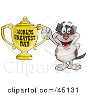 Royalty Free RF Clipart Illustration Of A Spotted Dog Character Holding A Golden Worlds Greatest Dad Trophy