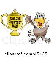 Bald Eagle Bird Character Holding A Golden Worlds Greatest Dad Trophy